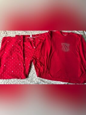 Victoria's Secret Red Polka Dot Lounge Pants and Top Set